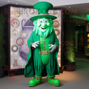 Green Magician mascot costume character dressed with Romper and Shoe laces