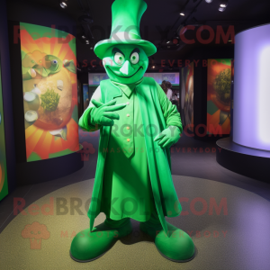 Green Magician mascot costume character dressed with Romper and Shoe laces