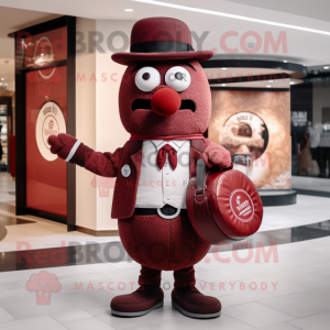 Maroon Bagels mascot costume character dressed with Waistcoat and Handbags