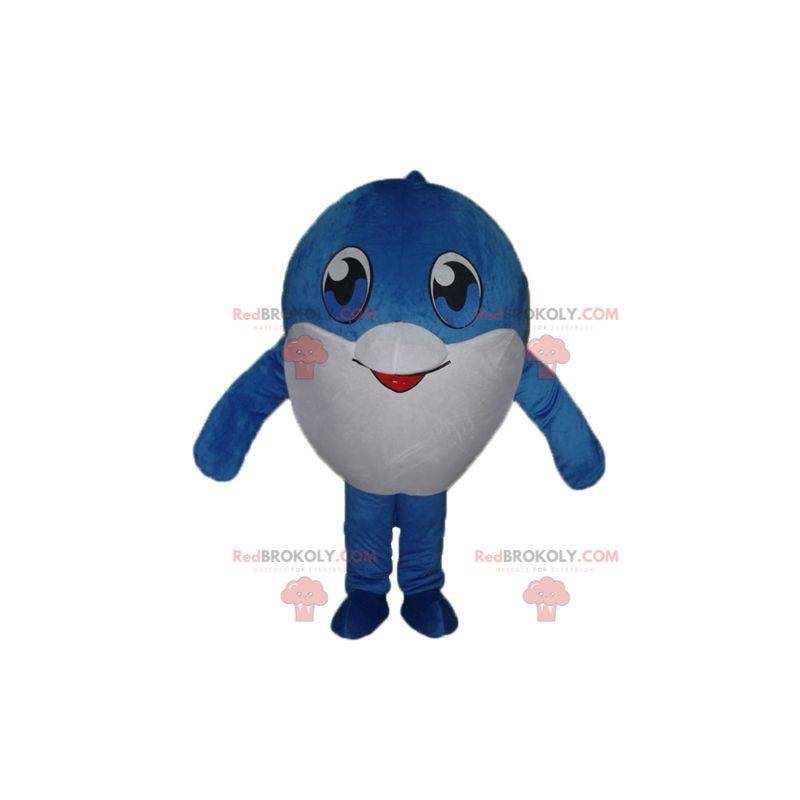 Mascote grande peixe azul e branco muito fofo - Redbrokoly.com