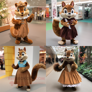 Brown Squirrel mascot costume character dressed with Pleated Skirt and Shoe clips