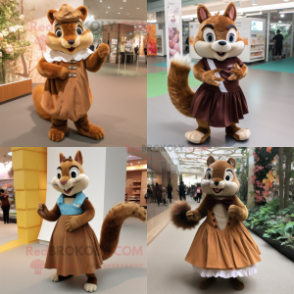 Brown Squirrel mascot costume character dressed with Pleated Skirt and Shoe clips