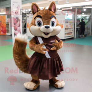 Brown Squirrel mascot costume character dressed with Pleated Skirt and Shoe clips