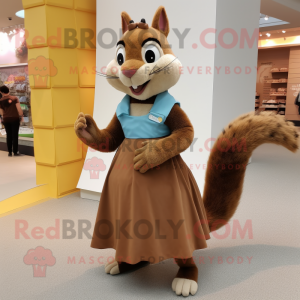 Brown Squirrel mascot costume character dressed with Pleated Skirt and Shoe clips