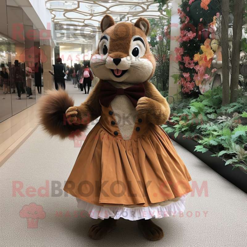 Brown Squirrel mascot costume character dressed with Pleated Skirt and Shoe clips