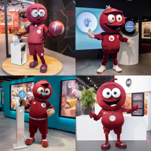 Maroon handball ball mascot costume character dressed with Romper and Smartwatches