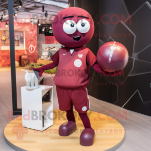 Maroon handball ball mascot costume character dressed with Romper and Smartwatches