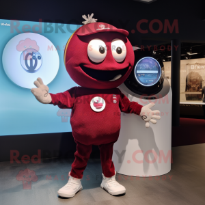 Maroon handball ball mascot costume character dressed with Romper and Smartwatches