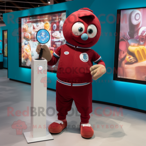 Maroon handball ball mascot costume character dressed with Romper and Smartwatches