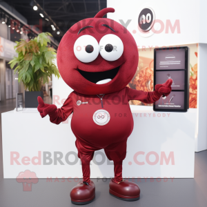 Maroon handball ball mascot costume character dressed with Romper and Smartwatches