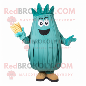 Teal French fries mascot costume character dressed with Pleated Skirt and Mittens