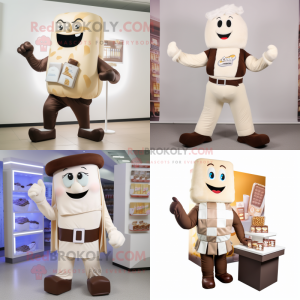 Cream chocolate bars mascot costume character dressed with Capri Pants and Cummerbunds