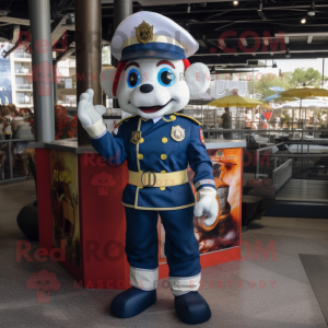 Navy fire fighter mascot costume character dressed with Jeans and Headbands