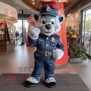 Navy fire fighter mascot costume character dressed with Jeans and Headbands