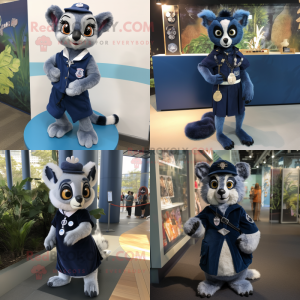Navy Lemur mascot costume character dressed with A-Line Skirt and Keychains