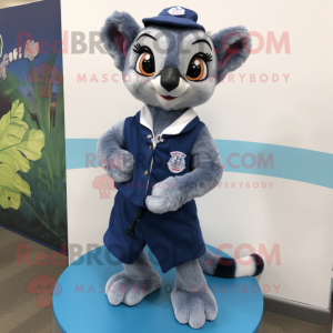 Navy Lemur mascot costume character dressed with A-Line Skirt and Keychains