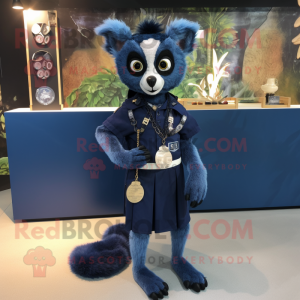 Navy Lemur mascot costume character dressed with A-Line Skirt and Keychains