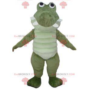 Grande mascote crocodilo verde e branco muito bem-sucedido e