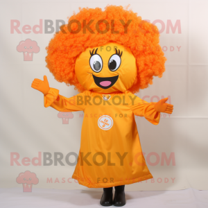 Orange Paella mascot costume character dressed with Raincoat and Hair clips