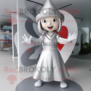 Silver arrow of love mascot costume character dressed with Maxi Dress and Caps