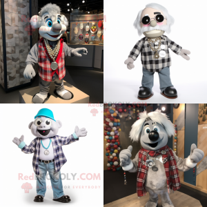 Silver Juggle mascot costume character dressed with Flannel Shirt and Necklaces