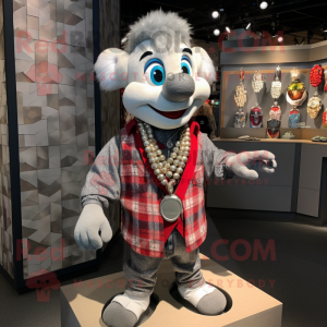 Silver Juggle mascot costume character dressed with Flannel Shirt and Necklaces