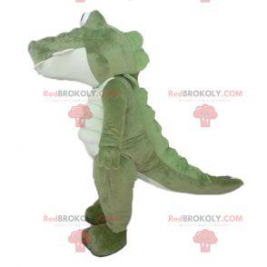 Mascotte de grand crocodile vert et blanc très réussi et rigolo