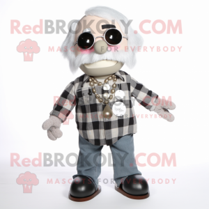 Silver Juggle mascot costume character dressed with Flannel Shirt and Necklaces