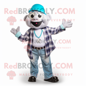 Silver Juggle mascot costume character dressed with Flannel Shirt and Necklaces