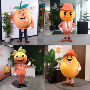 Peach Grapefruit mascot costume character dressed with Suit and Lapel pins