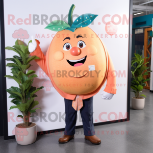 Peach Grapefruit mascot costume character dressed with Suit and Lapel pins