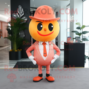 Peach Grapefruit mascot costume character dressed with Suit and Lapel pins