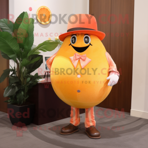 Peach Grapefruit mascot costume character dressed with Suit and Lapel pins