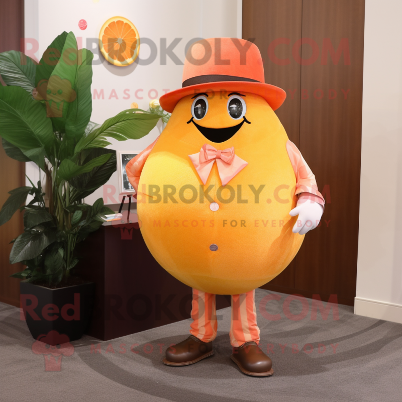 Peach Grapefruit mascot costume character dressed with Suit and Lapel pins Peach Grapefruit mascot costume character dressed with Suit and Lapel pins