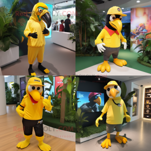 Yellow Toucan mascot costume character dressed with Joggers and Hats