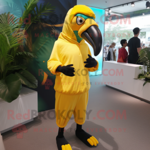 Yellow Toucan mascot costume character dressed with Joggers and Hats