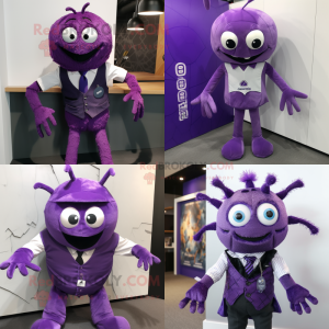 Purple Spider mascot costume character dressed with Vest and Tie pins