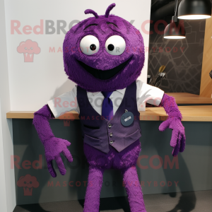 Purple Spider mascot costume character dressed with Vest and Tie pins