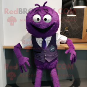 Purple Spider mascot costume character dressed with Vest and Tie pins
