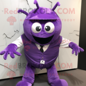 Purple Spider mascot costume character dressed with Vest and Tie pins