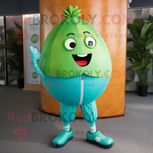 Cyan Melon mascot costume character dressed with Rash Guard and Anklets