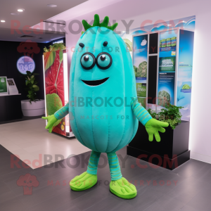 Cyan Melon mascot costume character dressed with Rash Guard and Anklets