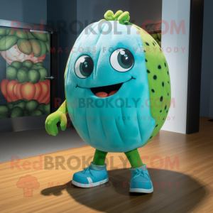 Cyan Melon mascot costume character dressed with Rash Guard and Anklets