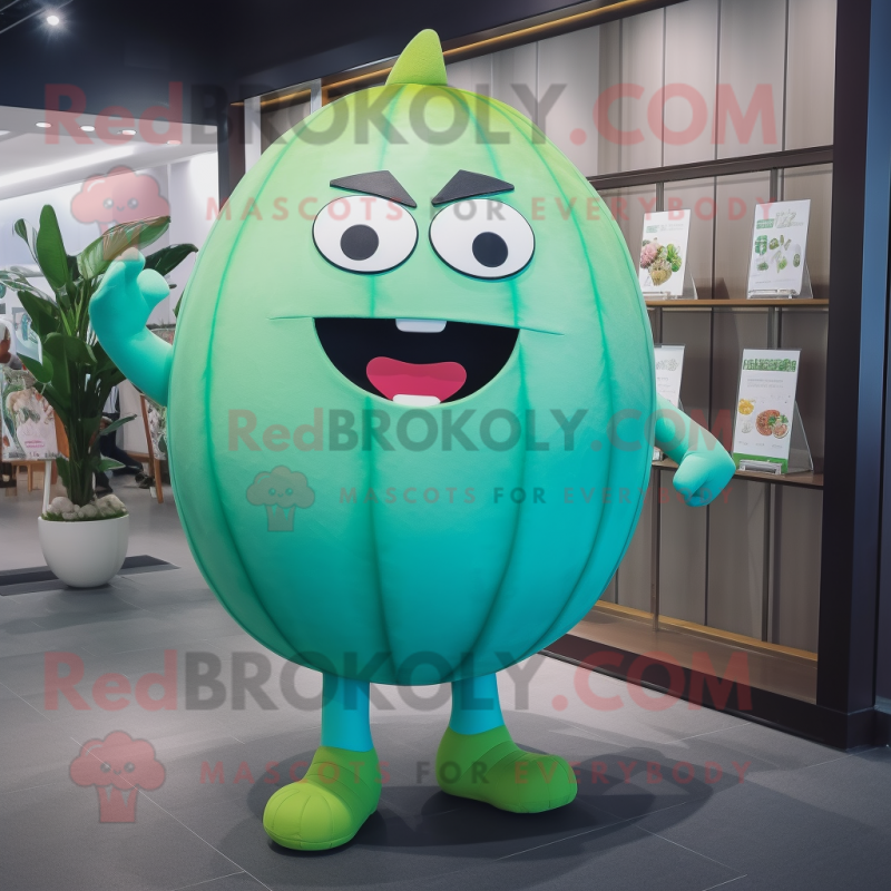 Cyan Melon mascot costume character dressed with Rash Guard and Anklets