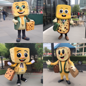Olive Grilled Cheese Sandwich mascot costume character dressed with Blazer and Handbags
