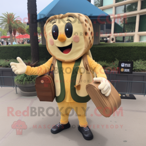 Olive Grilled Cheese Sandwich mascot costume character dressed with Blazer and Handbags