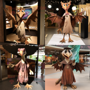 Brown Pterodactyl mascot costume character dressed with Shift Dress and Necklaces
