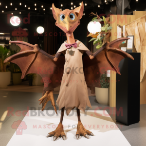 Brown Pterodactyl mascot costume character dressed with Shift Dress and Necklaces