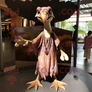 Brown Pterodactyl mascot costume character dressed with Shift Dress and Necklaces