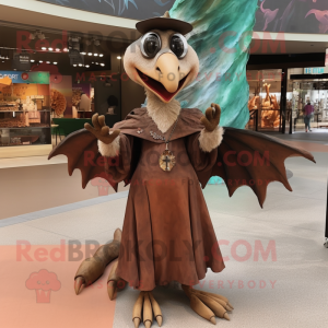 Brown Pterodactyl mascot costume character dressed with Shift Dress and Necklaces